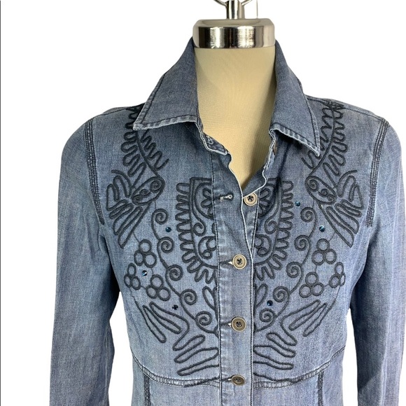 Laura Blue Denim embroidered Jacket Size 8 - Picture 6 of 16